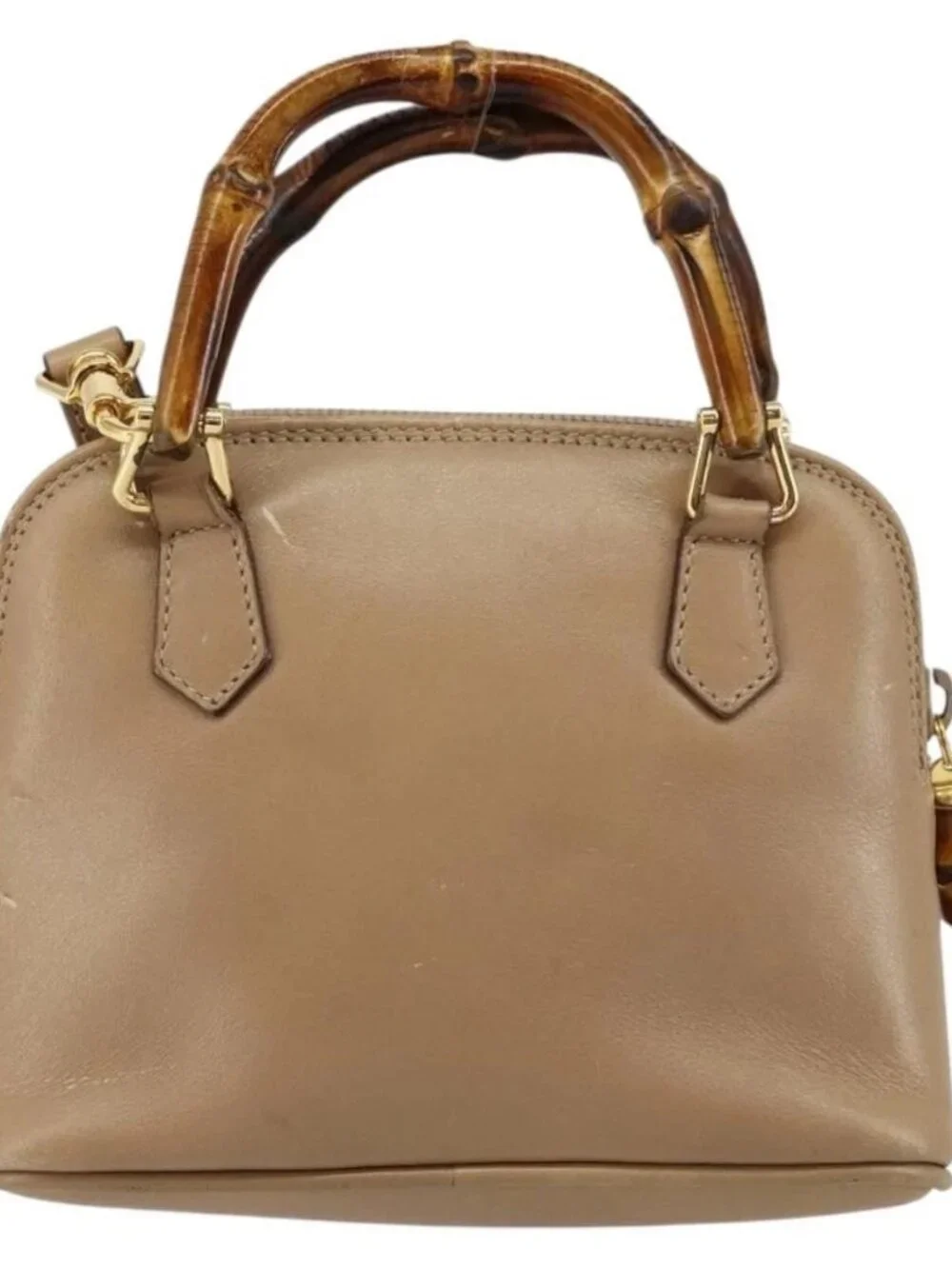 GUCCI Bamboo Hand Bag Leather 2way Beige Gold 007 2865 0231 Auth